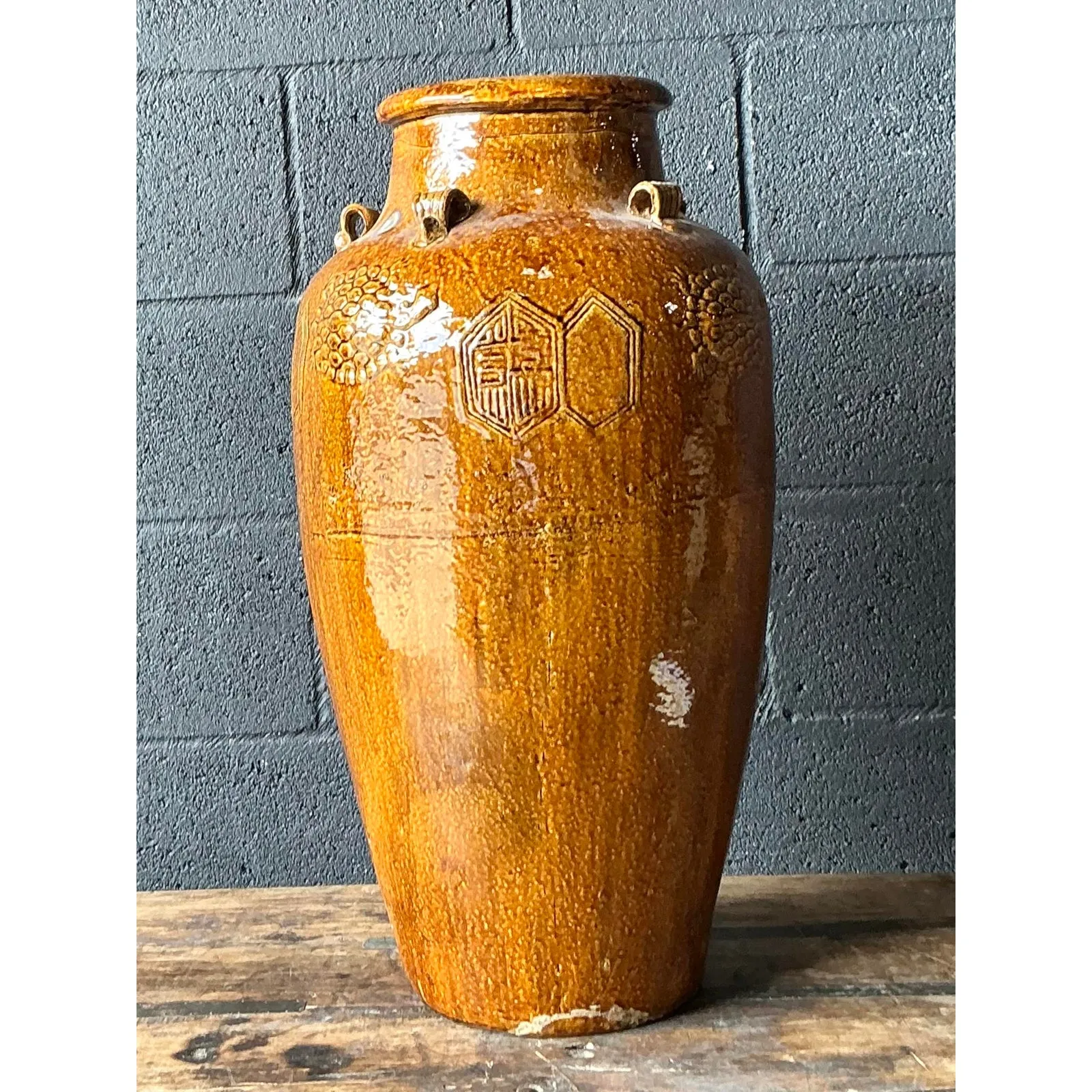 Vintage Boho Glazed Ceramic Urn — additional photo 3