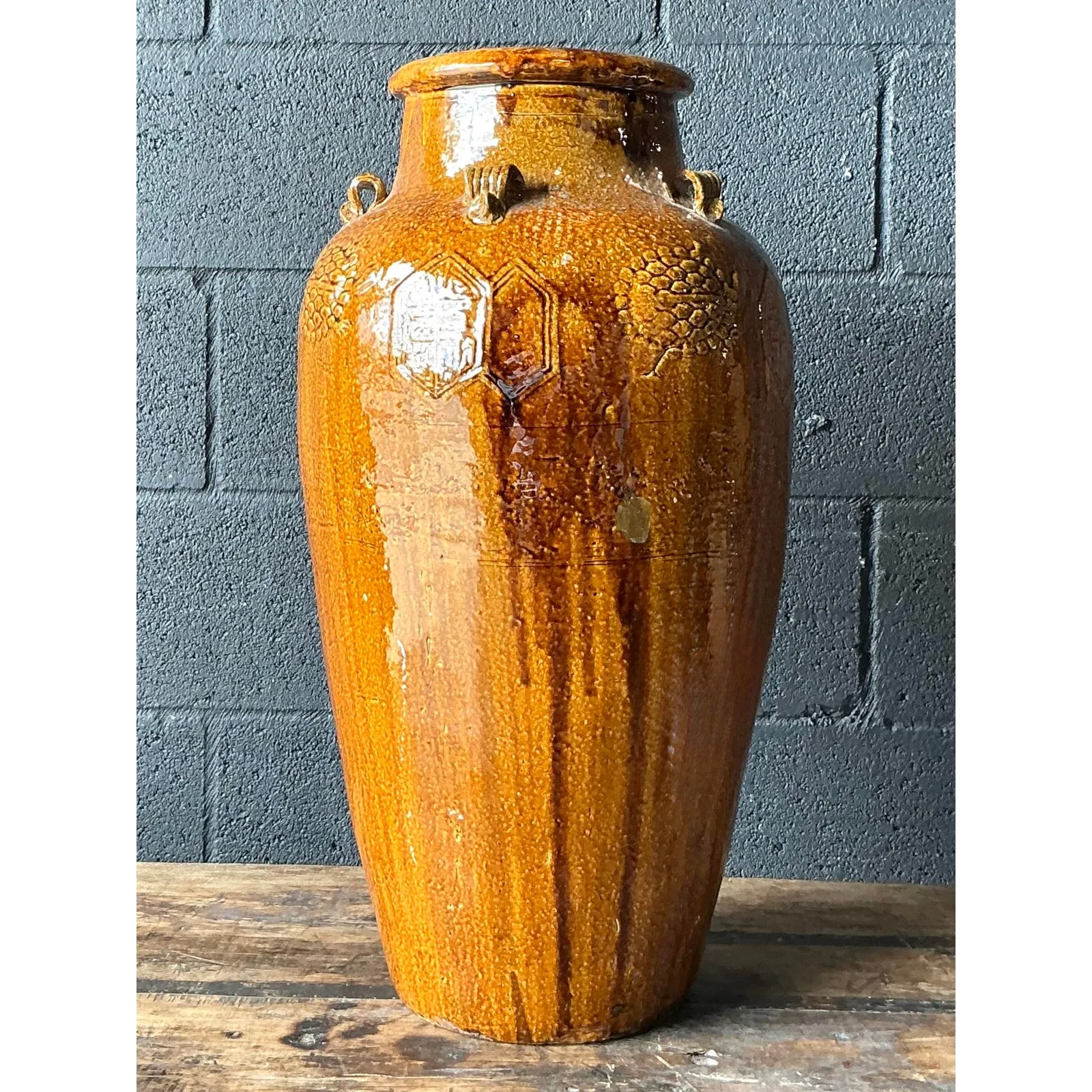 Vintage Boho Glazed Ceramic Urn — additional photo 4
