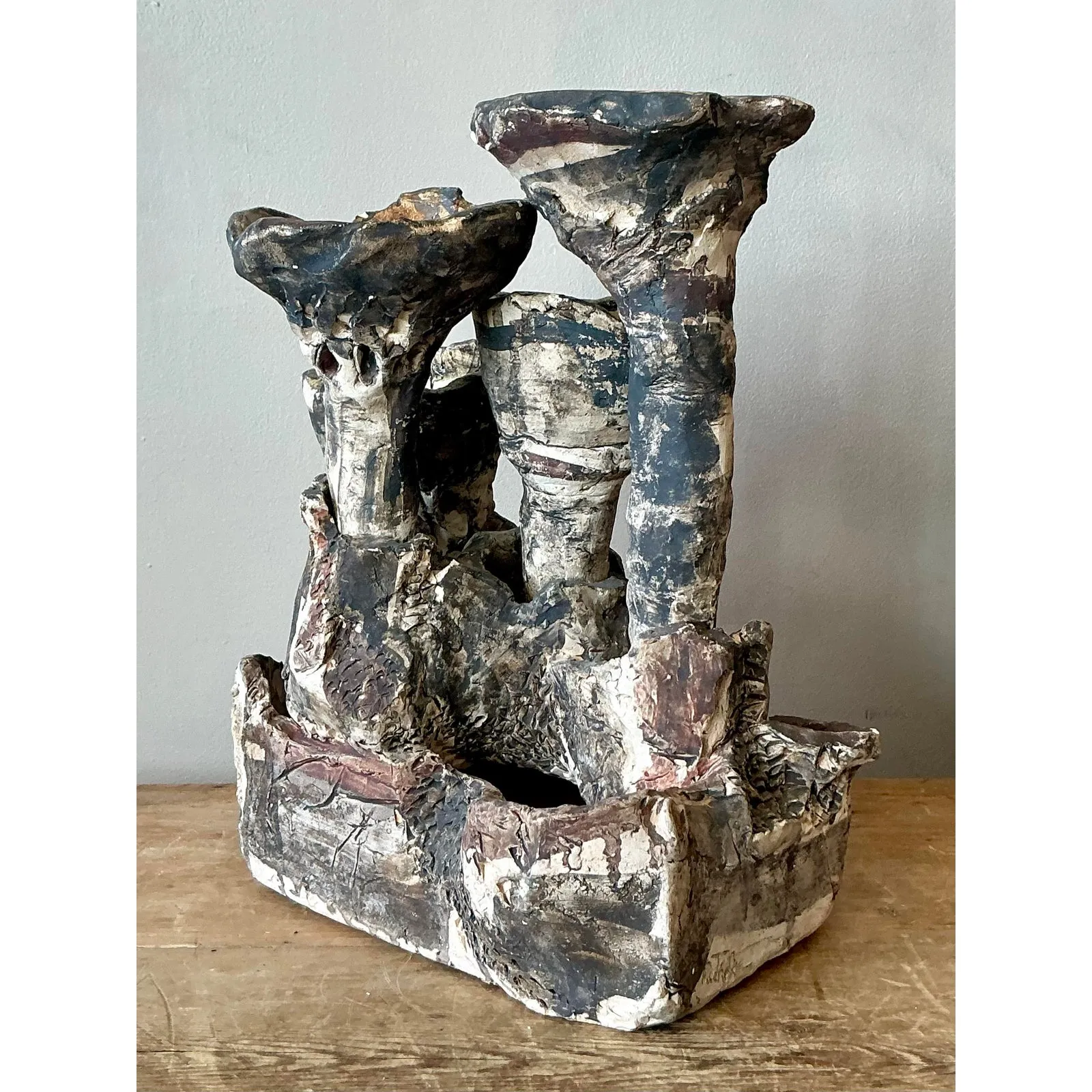 Vintage Boho Abstract Studio Pottery Vase - Ceramic, 11.25W x 14.75H — additional photo 2