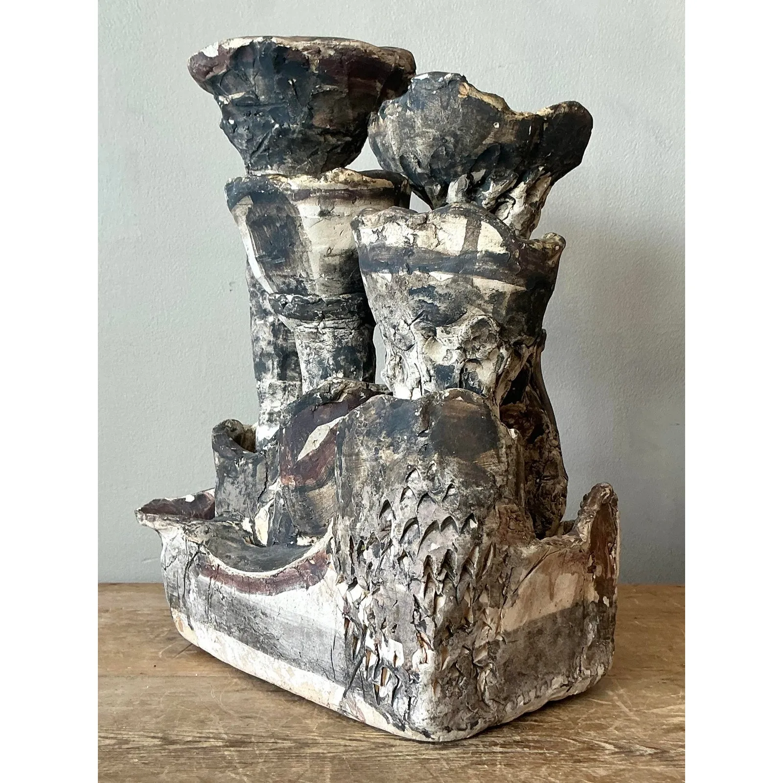 Vintage Boho Abstract Studio Pottery Vase - Ceramic, 11.25W x 14.75H — additional photo 4