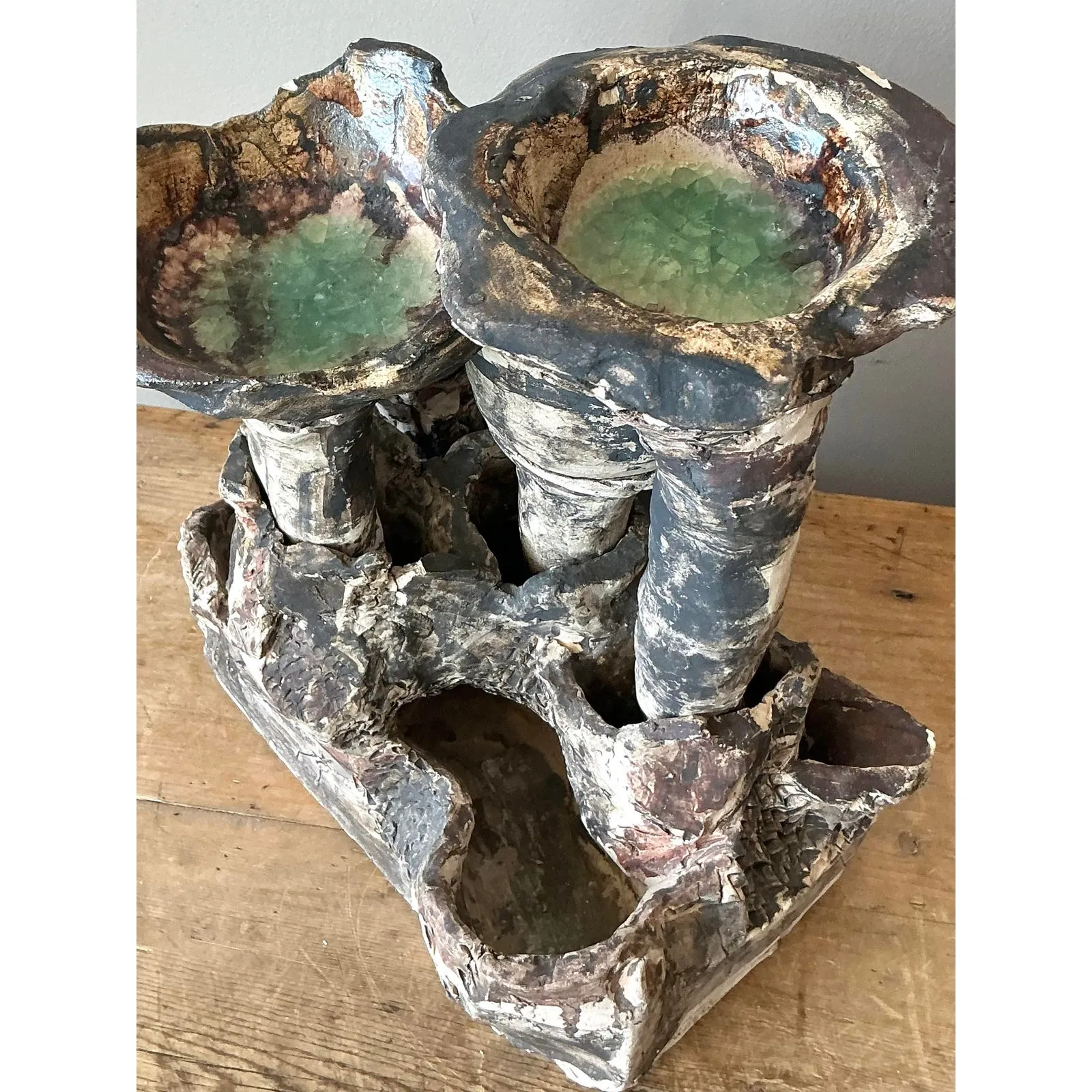 Vintage Boho Abstract Studio Pottery Vase - Ceramic, 11.25W x 14.75H — additional photo 6
