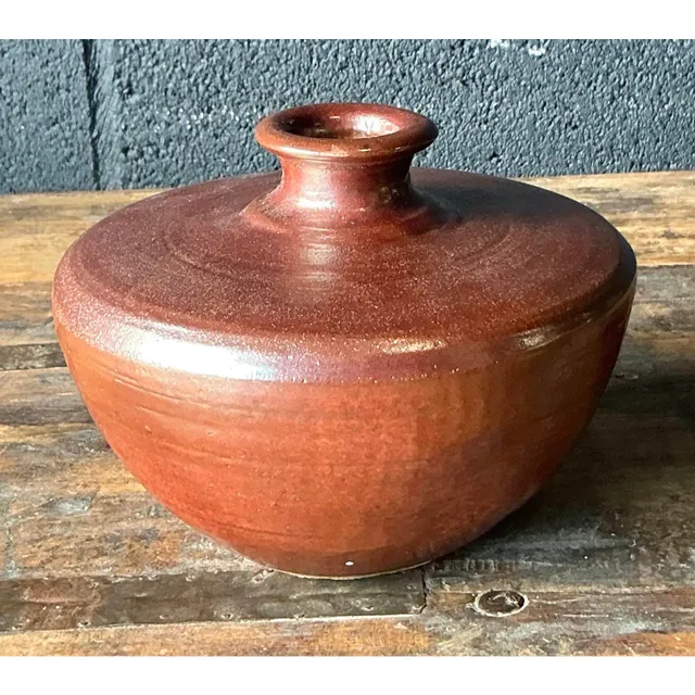 Vintage Boho Original Studio Pottery Vase - Terracotta, 6.75W x 5H — additional photo 2