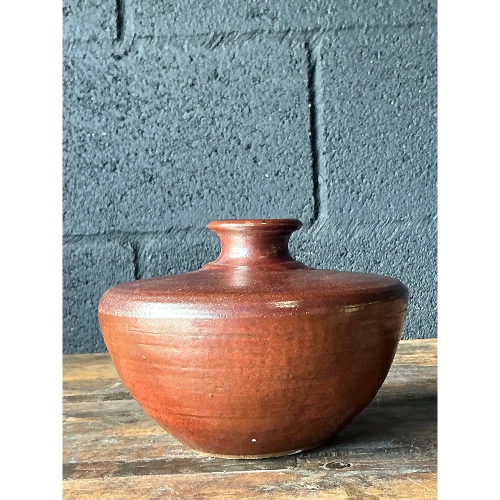 Vintage Boho Original Studio Pottery Vase - Terracotta, 6.75W x 5H — additional photo 5