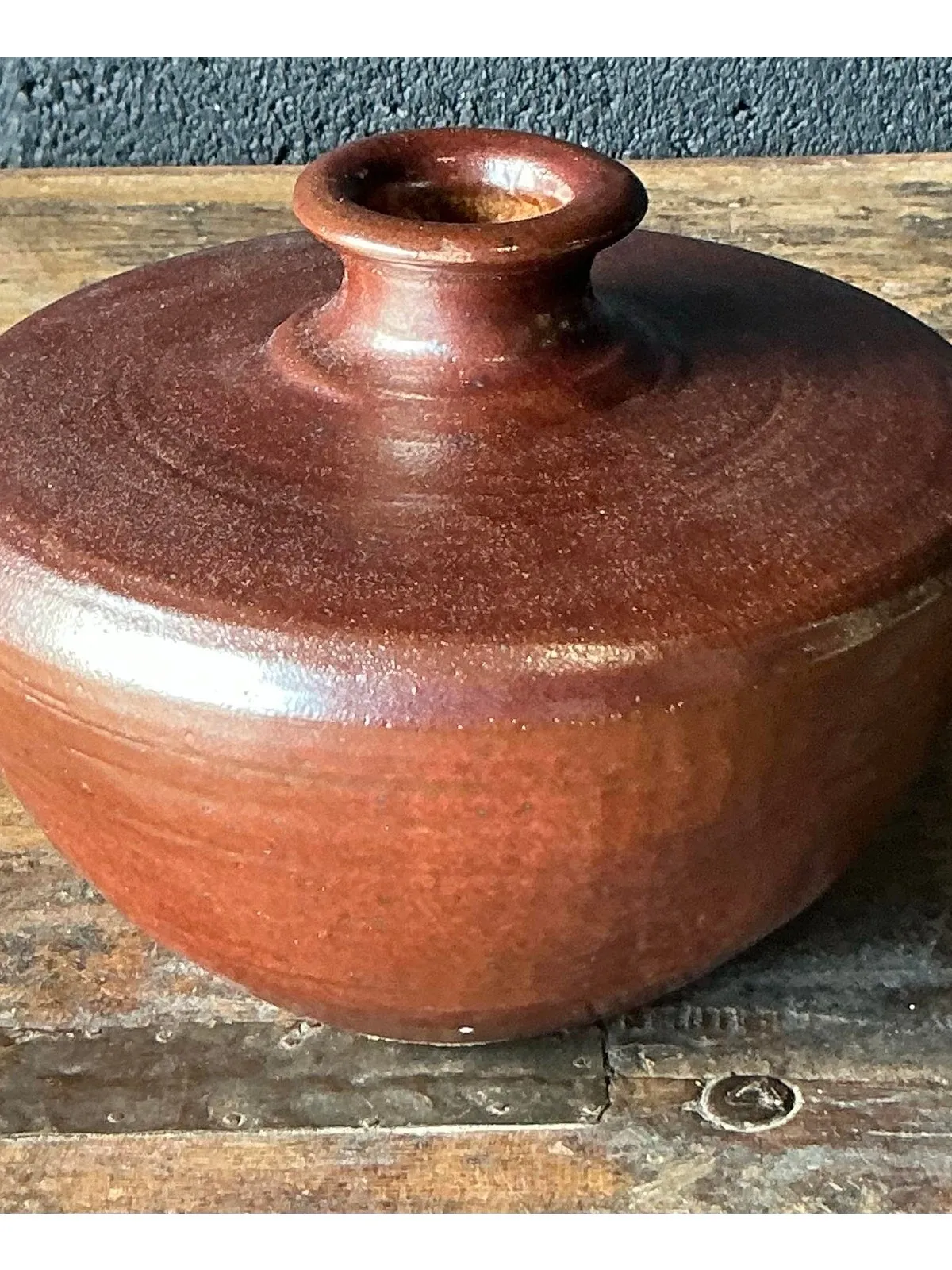 Vintage Boho Original Studio Pottery Vase - Terracotta, 6.75W x 5H — additional photo 3