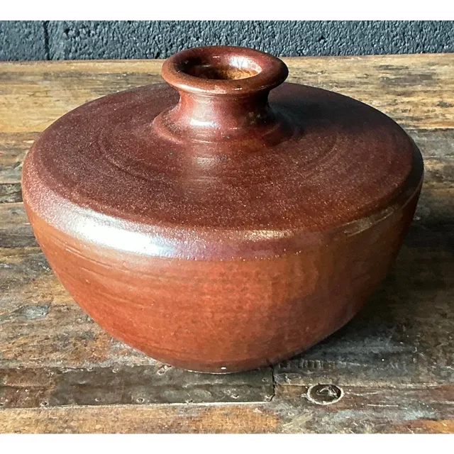 Vintage Boho Original Studio Pottery Vase - Terracotta, 6.75W x 5H — additional photo 3