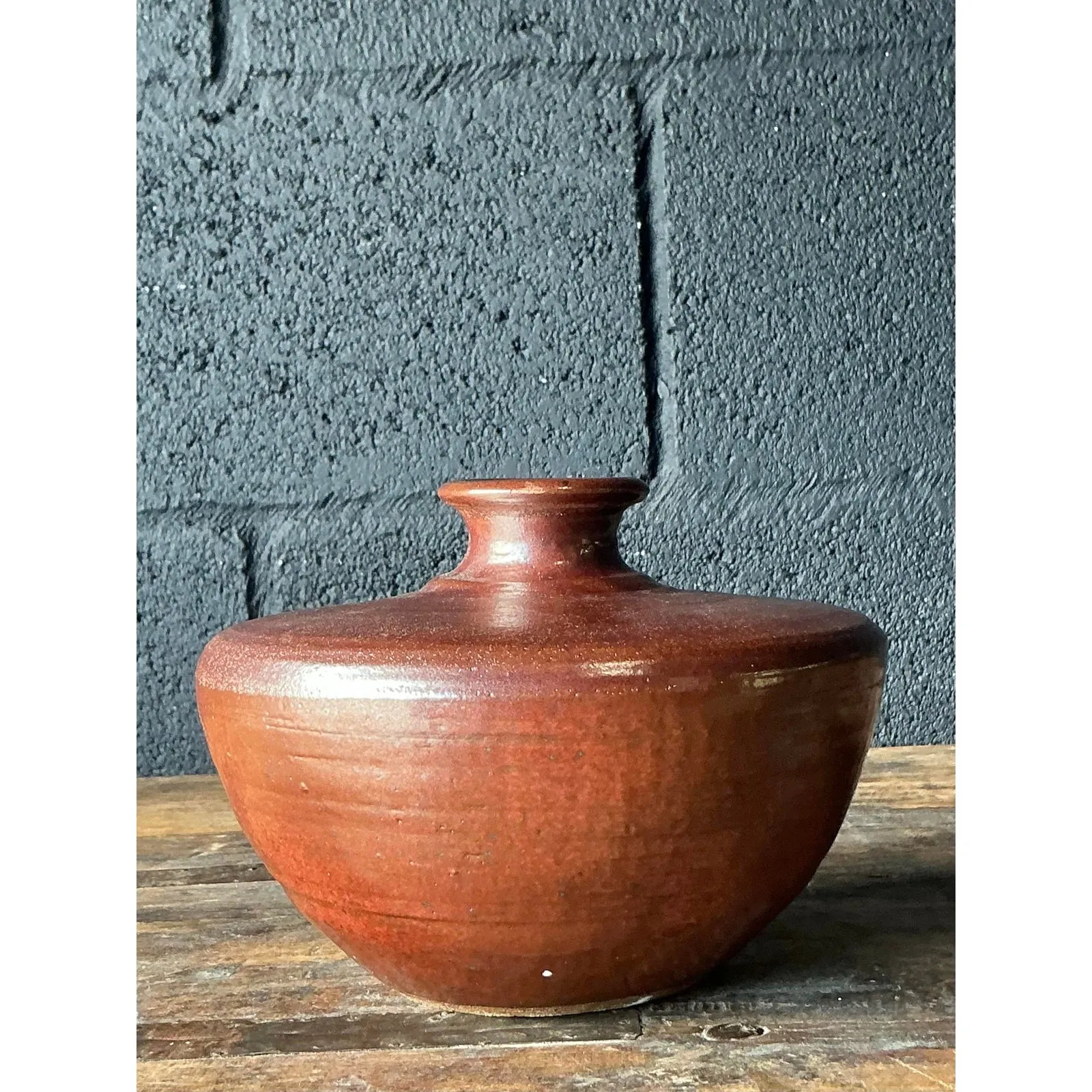 Vintage Boho Original Studio Pottery Vase - Terracotta, 6.75W x 5H — additional photo 7