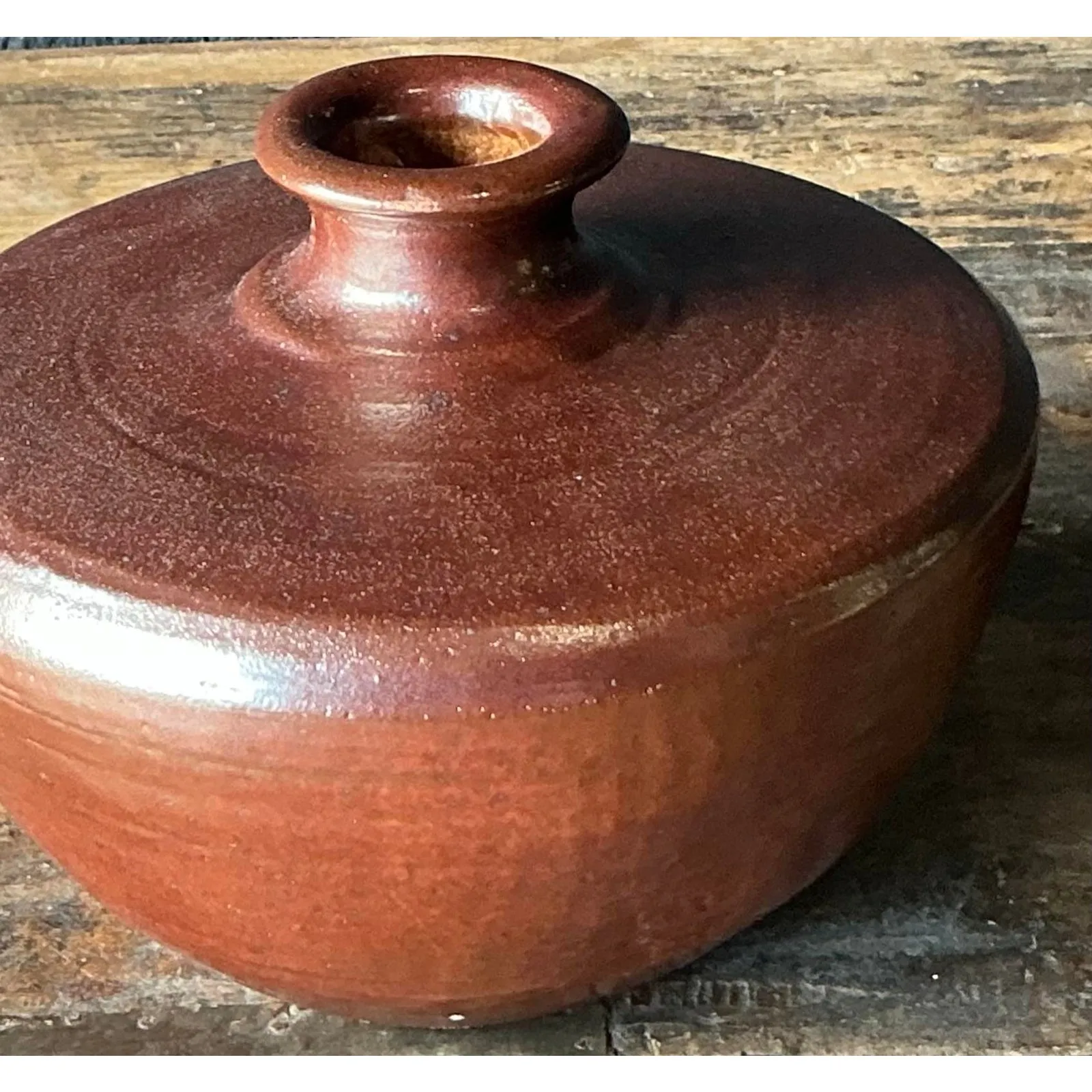 Vintage Boho Original Studio Pottery Vase - Terracotta, 6.75W x 5H — additional photo 4