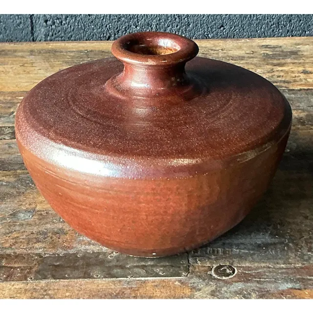 Vintage Boho Original Studio Pottery Vase - Terracotta, 6.75W x 5H — additional photo 8