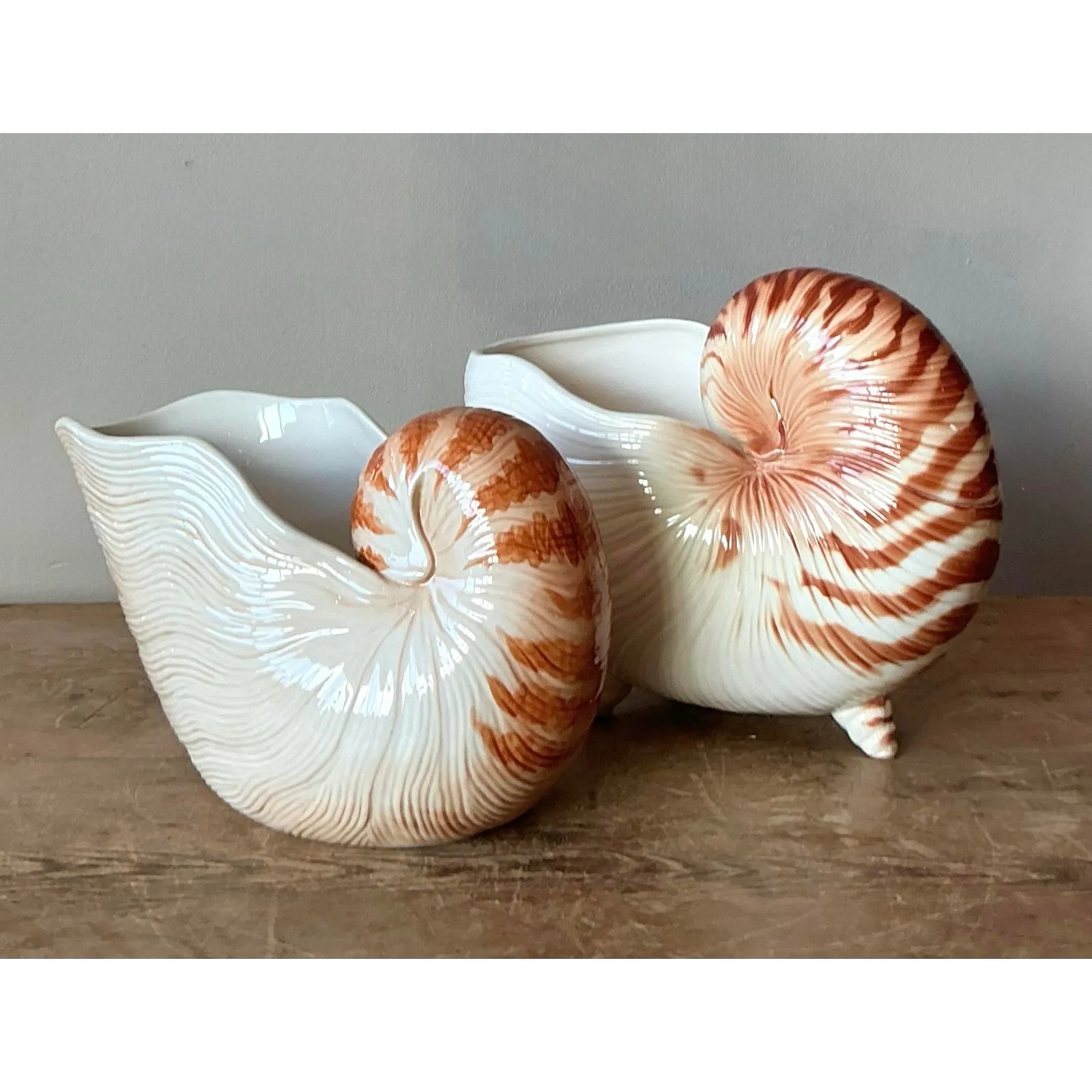 Vintage Coastal Fitz and Floyd Nautilus Shell Ceramic Cache Pot — additional photo 6