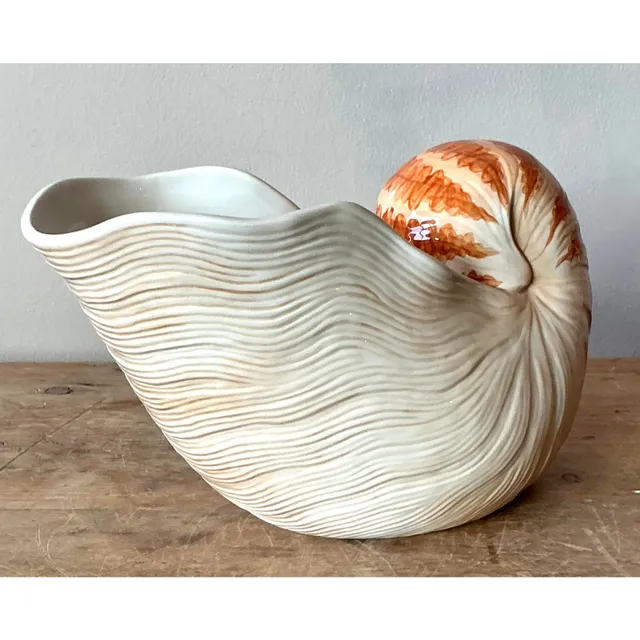 Vintage Coastal Fitz and Floyd Nautilus Shell Ceramic Cache Pot — additional photo 2