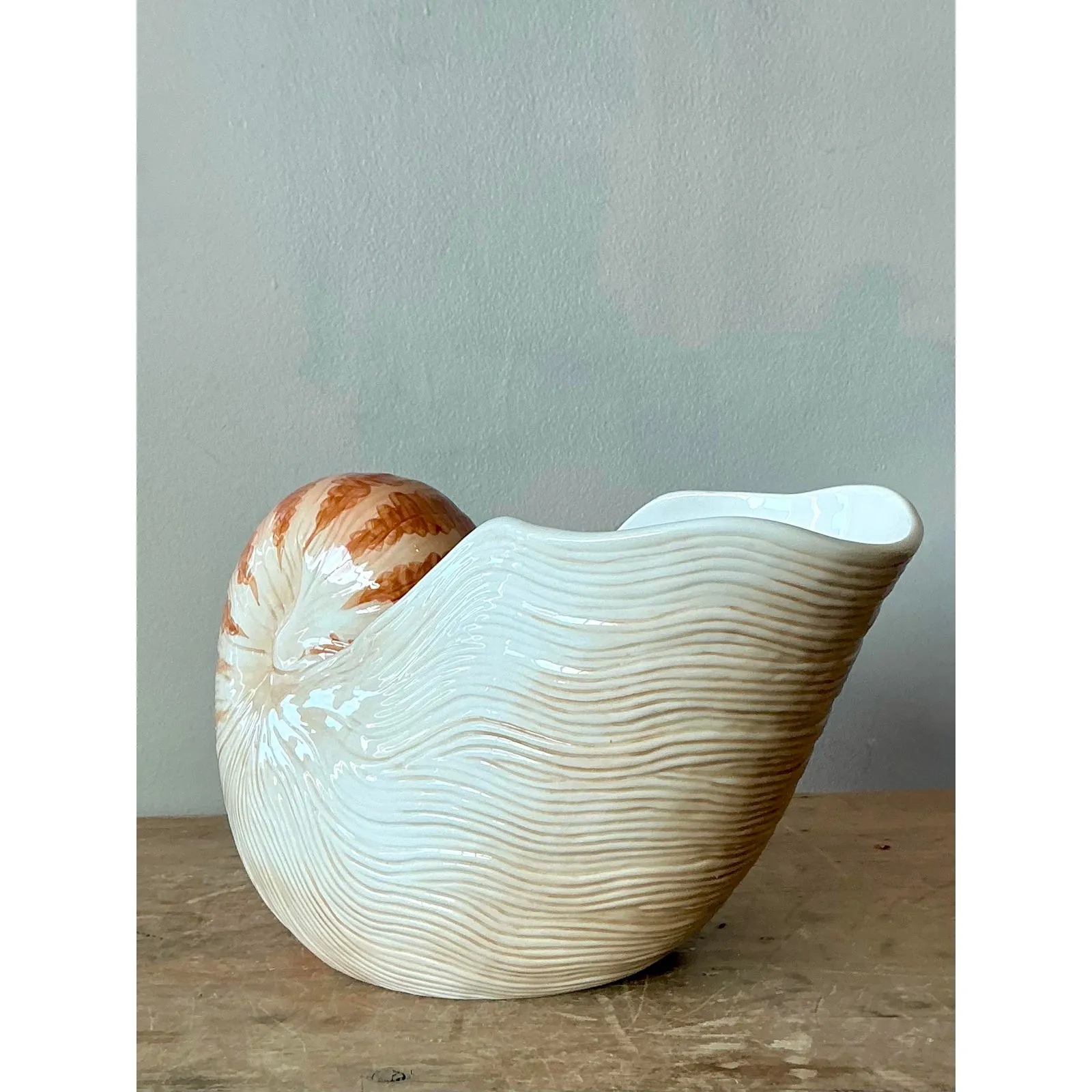 Vintage Coastal Fitz and Floyd Nautilus Shell Ceramic Cache Pot — additional photo 5