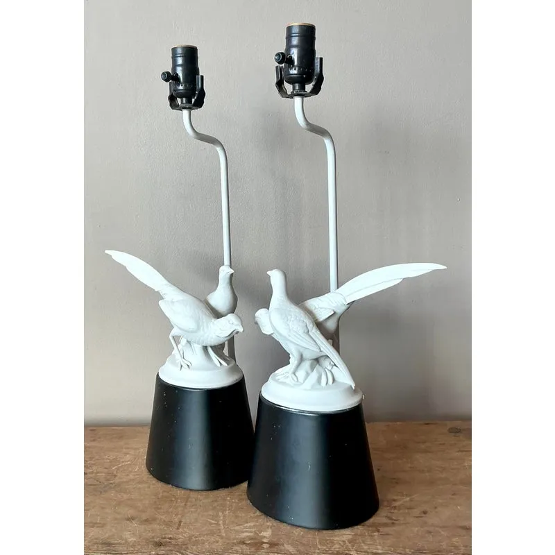 Vintage Regency Bisque Porcelain Bird Lamps - A Pair — additional photo 2