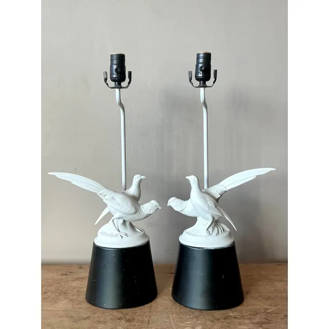 Vintage Regency Bisque Porcelain Bird Lamps - A Pair — additional photo 4