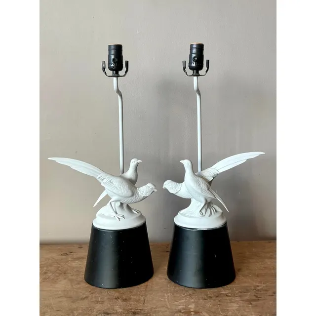 Vintage Regency Bisque Porcelain Bird Lamps - A Pair — additional photo 5