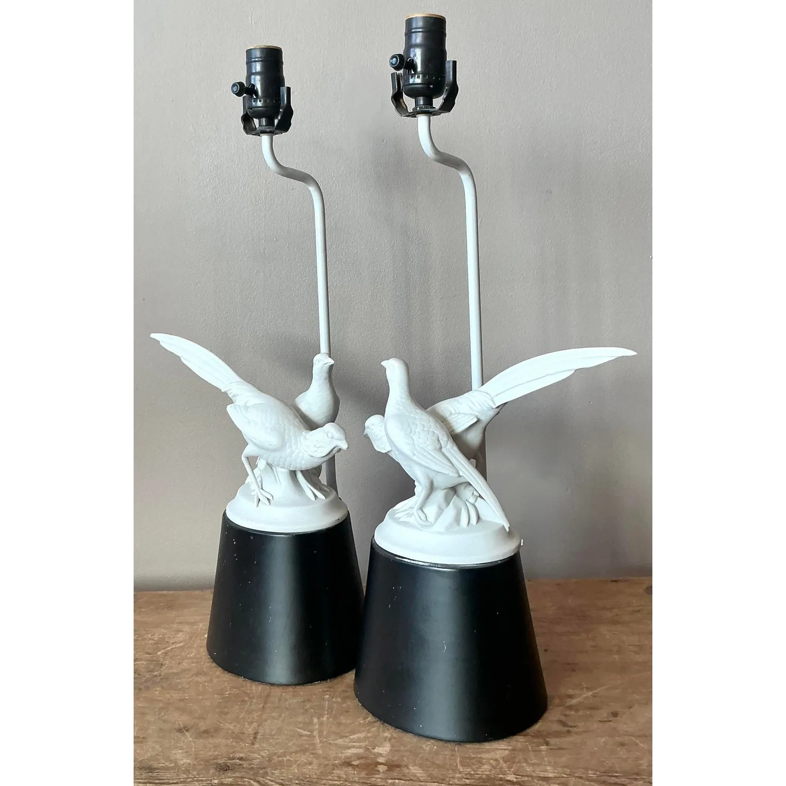 Vintage Regency Bisque Porcelain Bird Lamps - A Pair — additional photo 6
