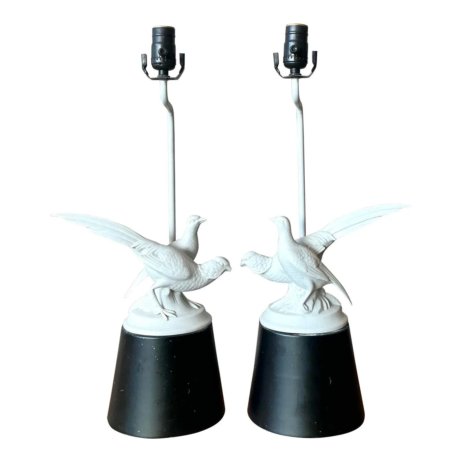 Vintage Regency Bisque Porcelain Bird Lamps - A Pair — additional photo 1