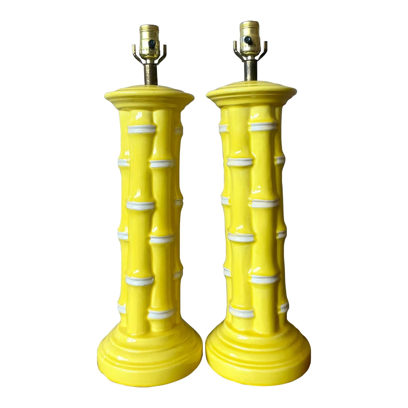 Vintage Coastal Glazed Ceramic Bamboo Lamps - A Pair — additional photo 1