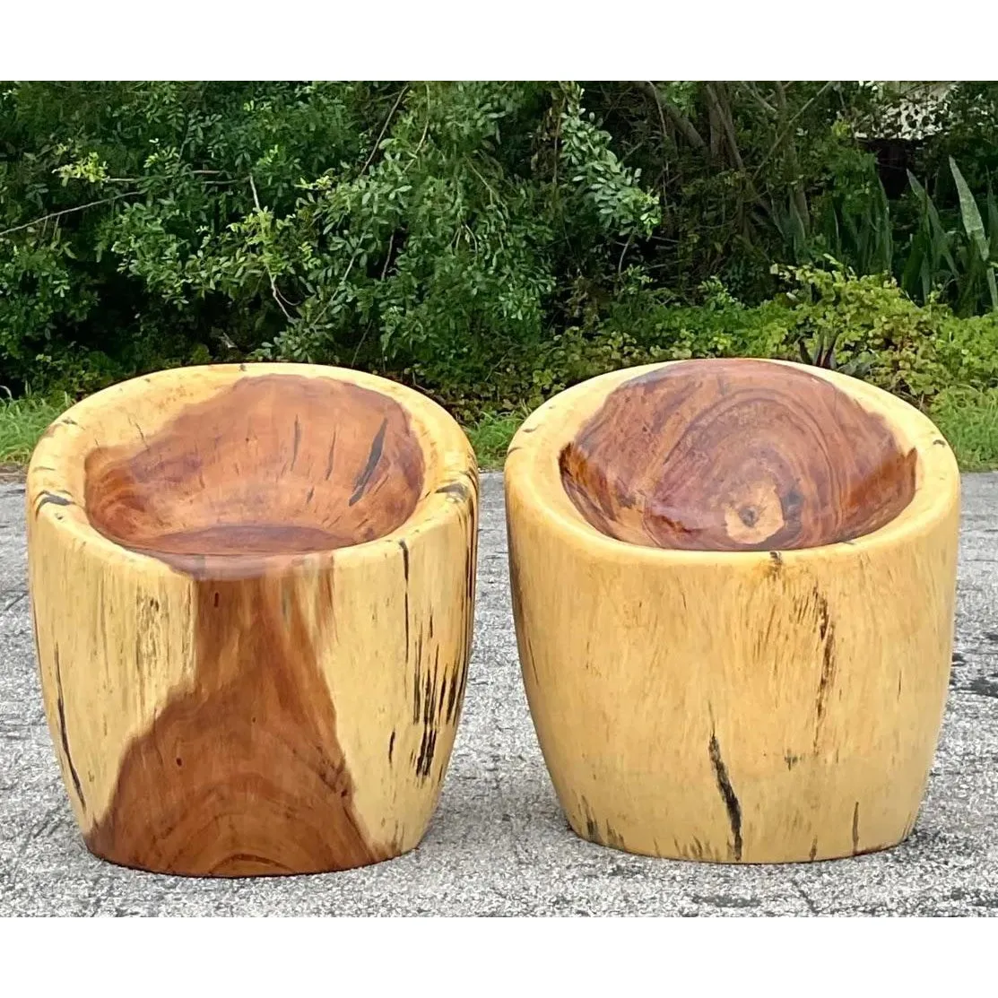 Vintage Albino Carved Wooden Stump Chairs - A Pair — additional photo 1