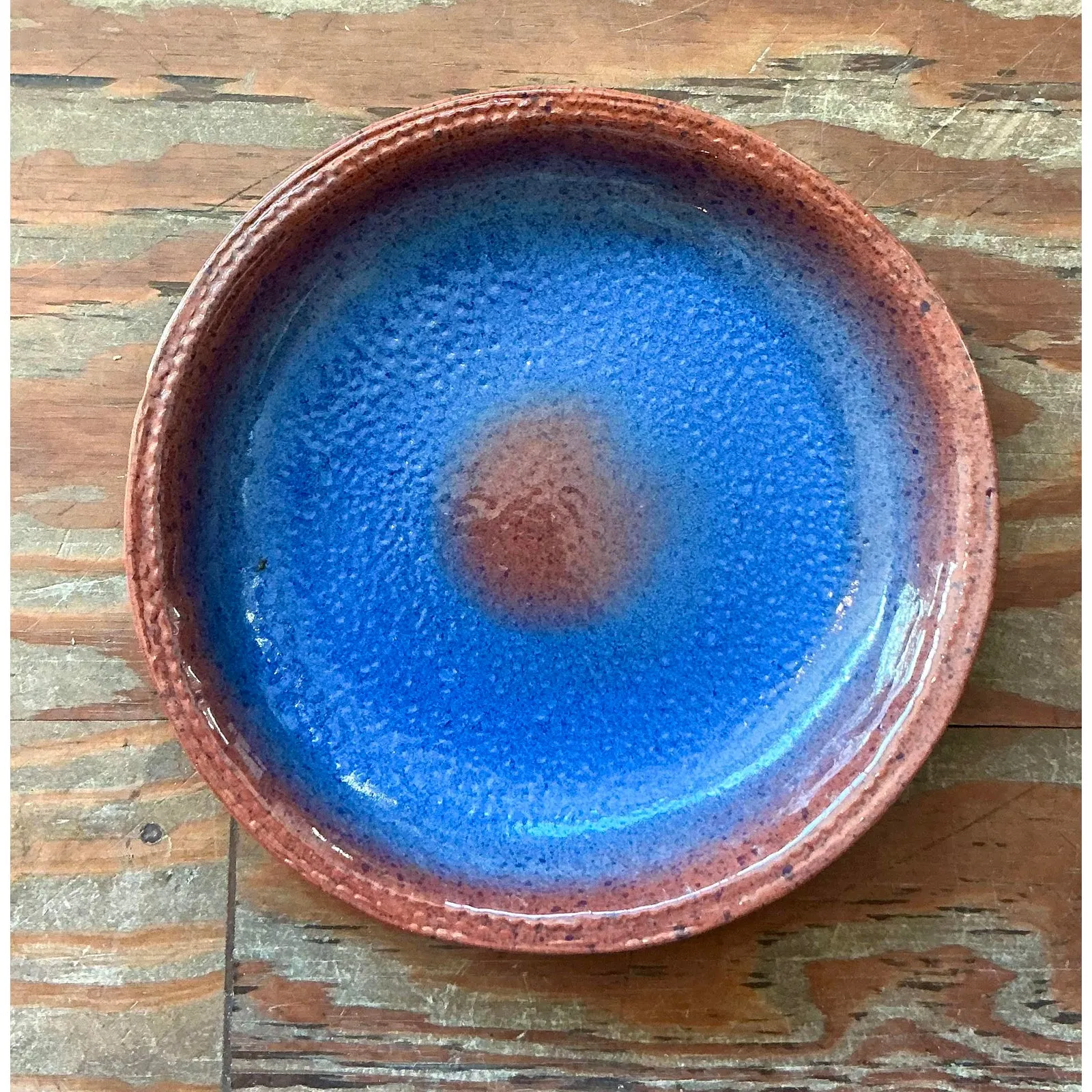 Vintage Boho Original Studio Pottery Bowl - Ceramic, 12.25W x 2H — additional photo 2