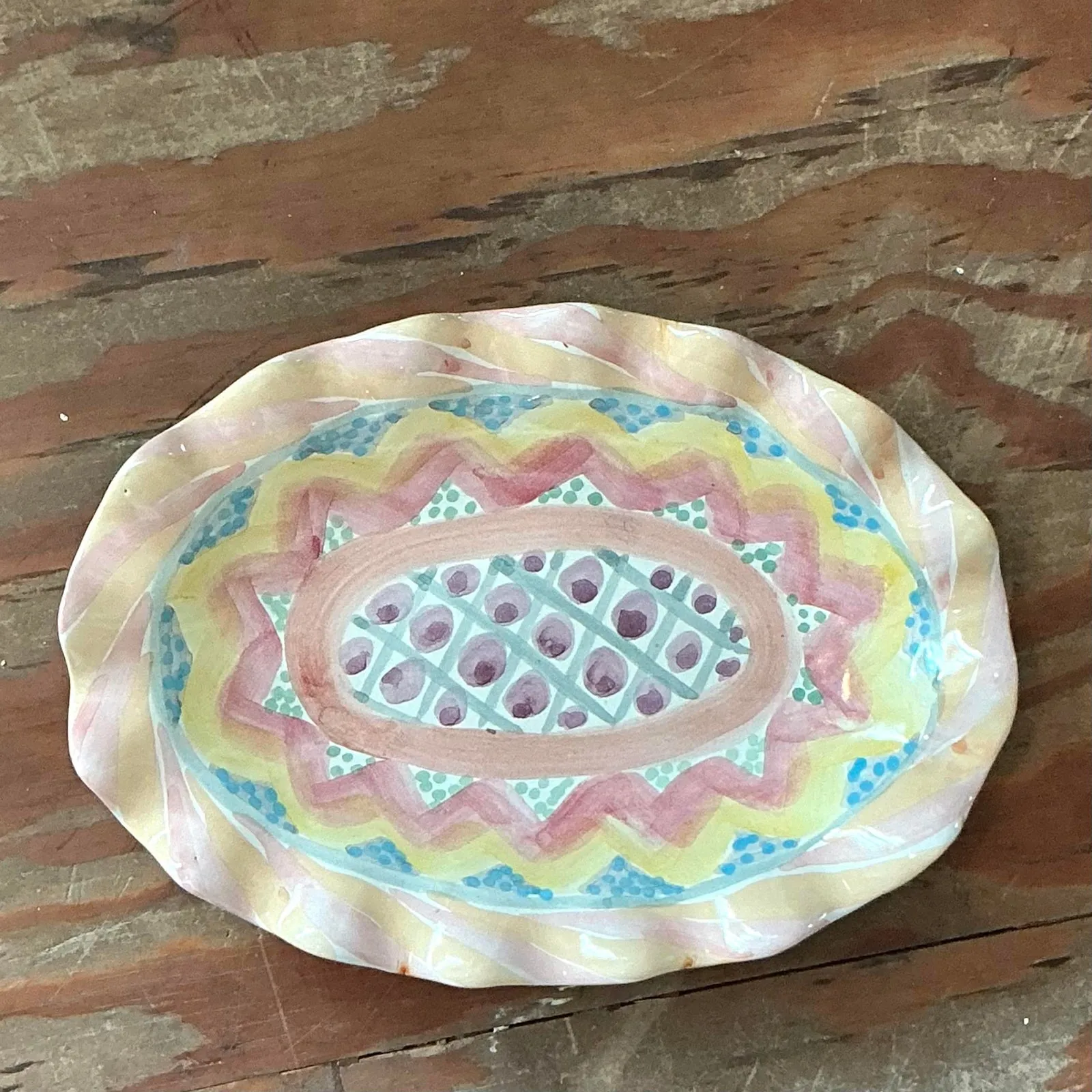 Vintage Regency Mackenzie Childs Glazed Ceramic Ruffle Platter — additional photo 2