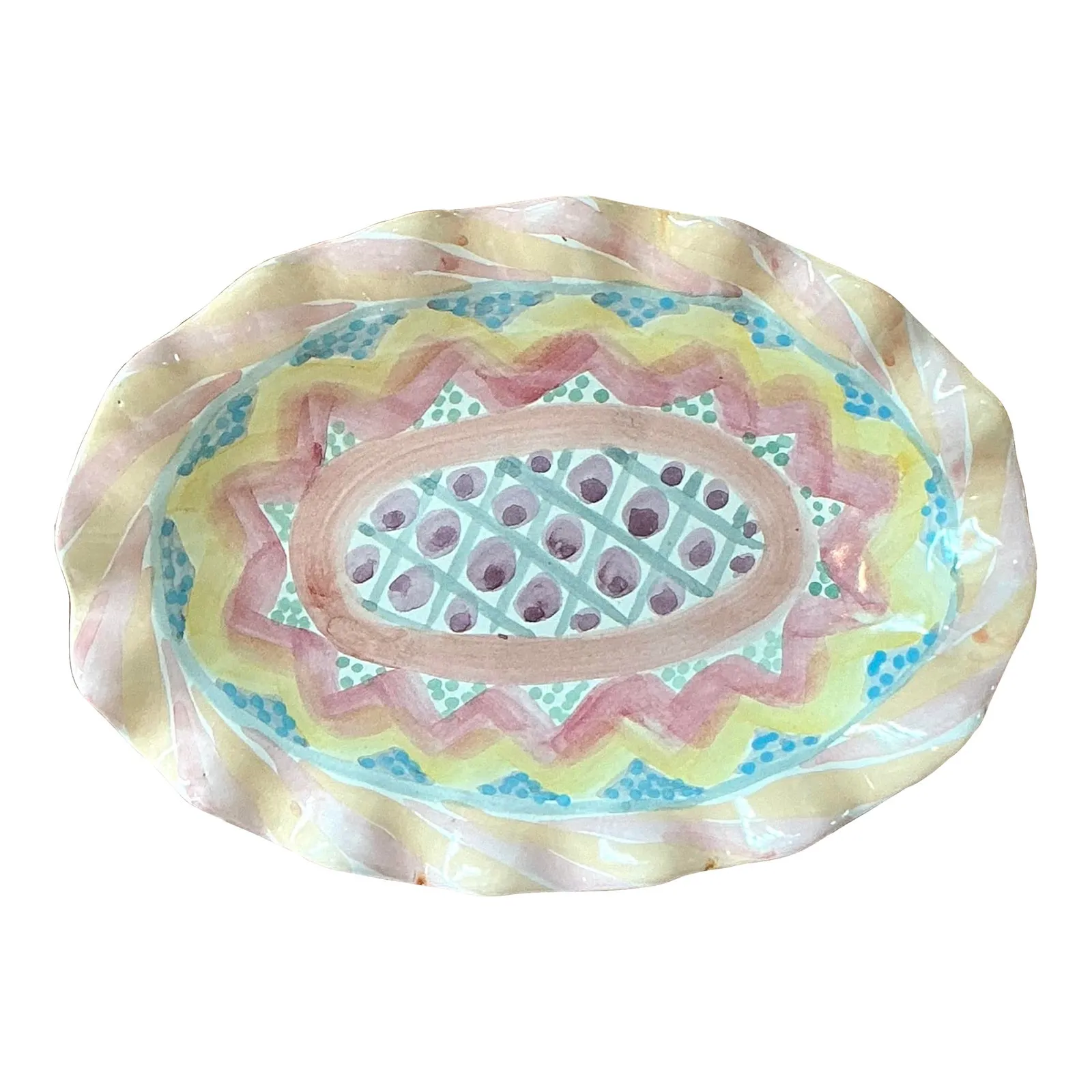 Vintage Regency Mackenzie Childs Glazed Ceramic Ruffle Platter — additional photo 8