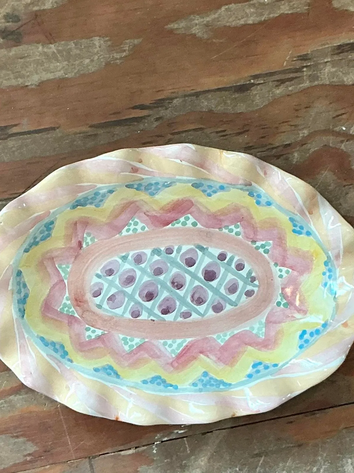 Vintage Regency Mackenzie Childs Glazed Ceramic Ruffle Platter — additional photo 7