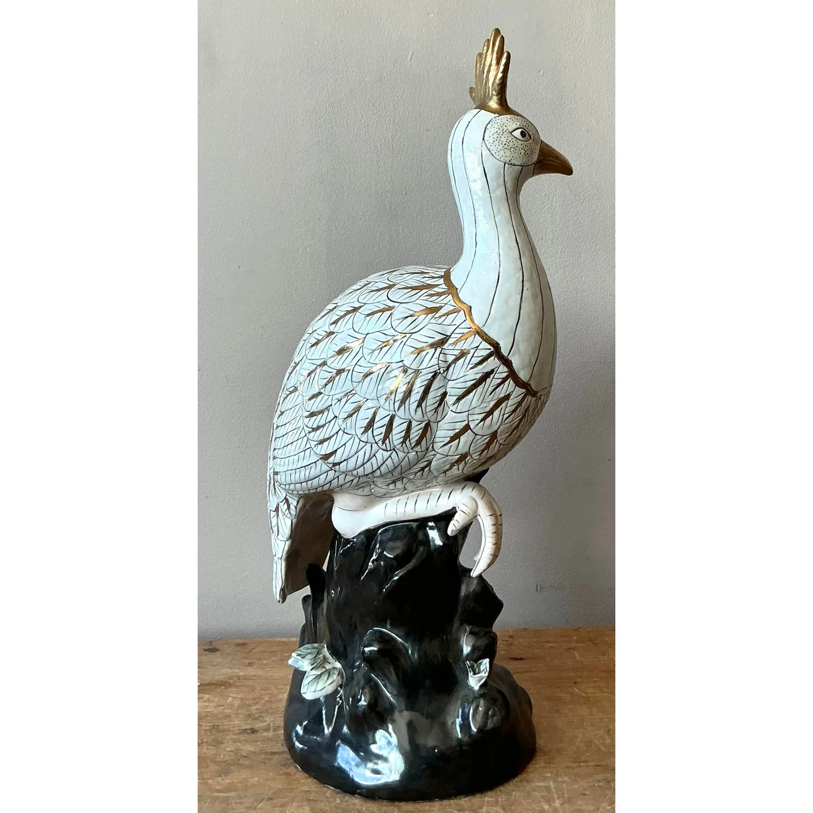 Vintage Boho Glazed Ceramic Peacock — additional photo 1