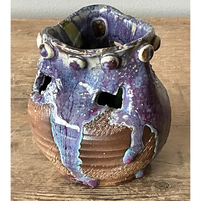 Vintage Boho Original Studio Pottery Vase - Ceramic, 3.75W x 4H — additional photo 2