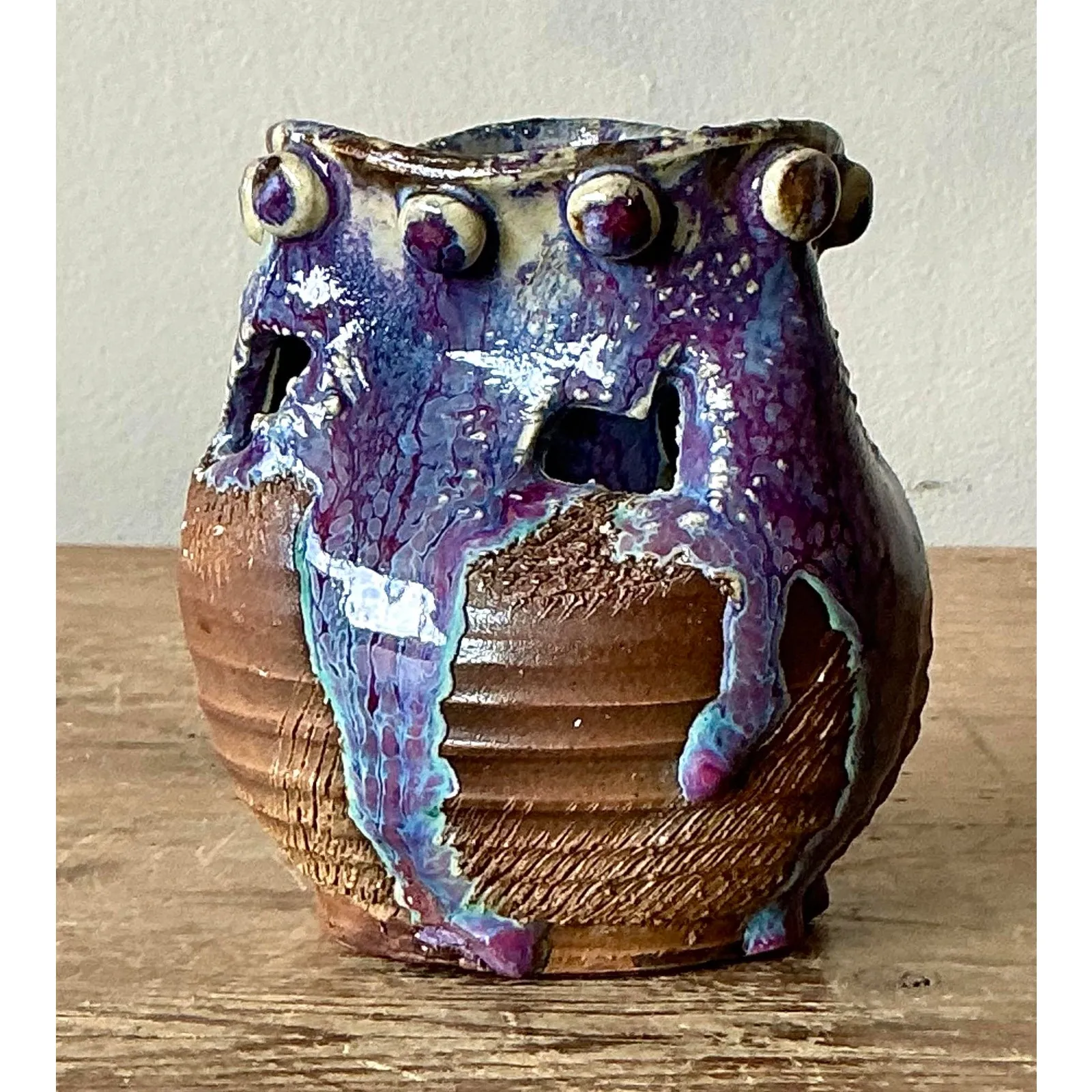 Vintage Boho Original Studio Pottery Vase - Ceramic, 3.75W x 4H — additional photo 1