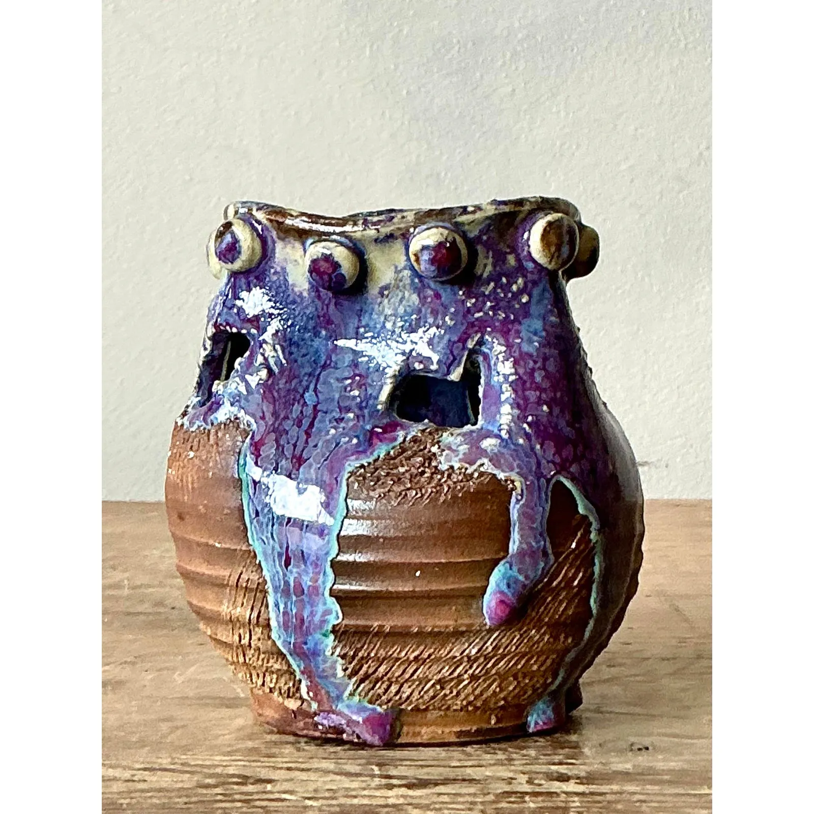 Vintage Boho Original Studio Pottery Vase - Ceramic, 3.75W x 4H — additional photo 3