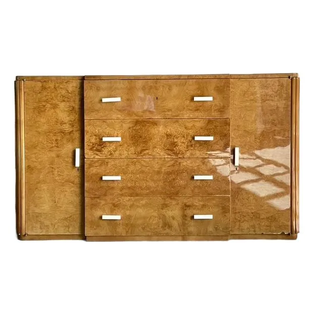 Vintage French Deco Burl Wood Credenza With Bone Handles — additional photo 1