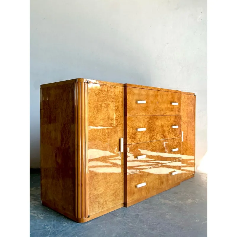 Vintage French Deco Burl Wood Credenza With Bone Handles — additional photo 5