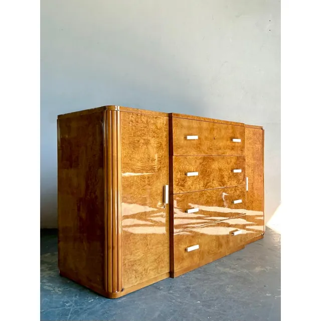 Vintage French Deco Burl Wood Credenza With Bone Handles — additional photo 7