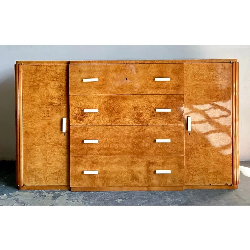 Vintage French Deco Burl Wood Credenza With Bone Handles — additional photo 4