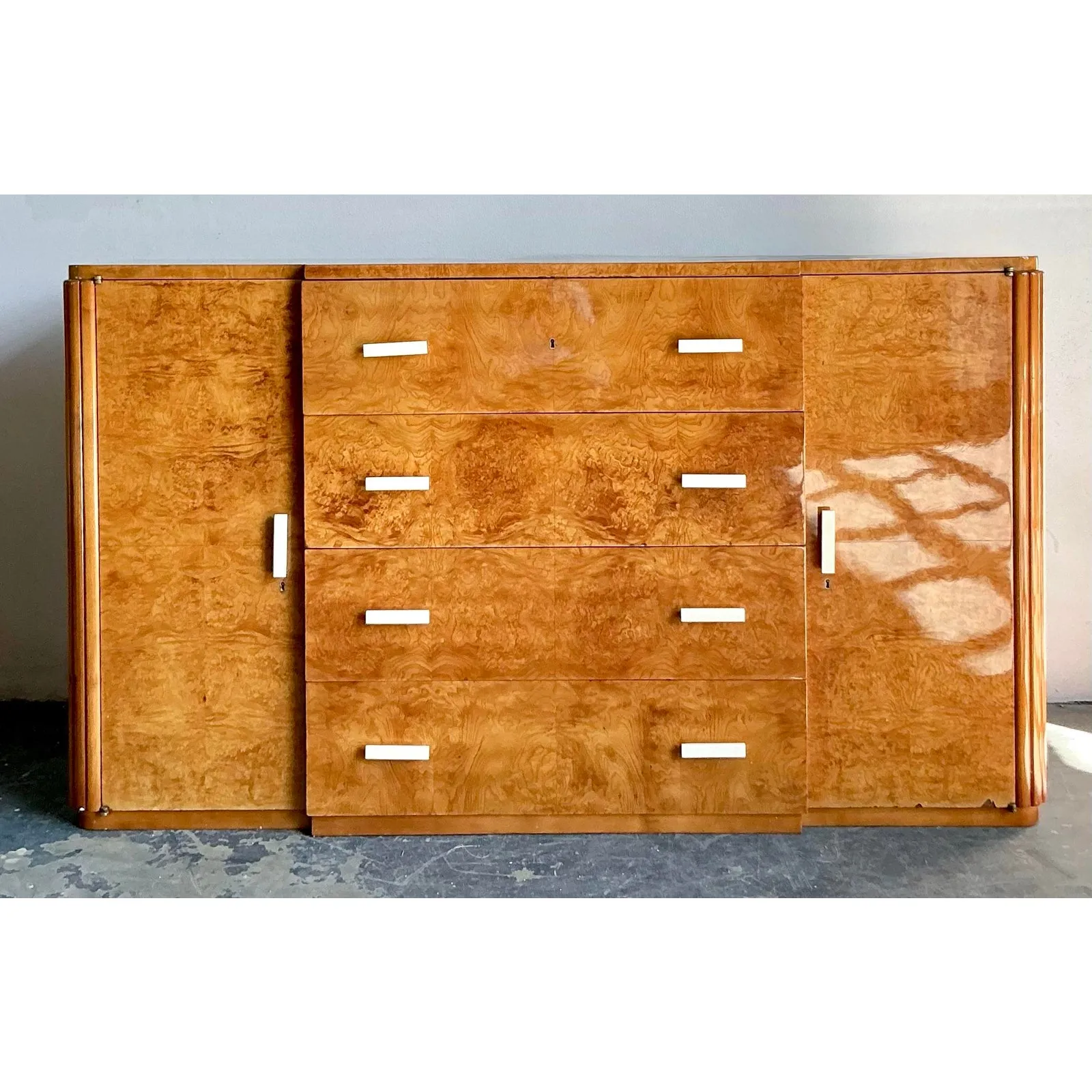 Vintage French Deco Burl Wood Credenza With Bone Handles — additional photo 5