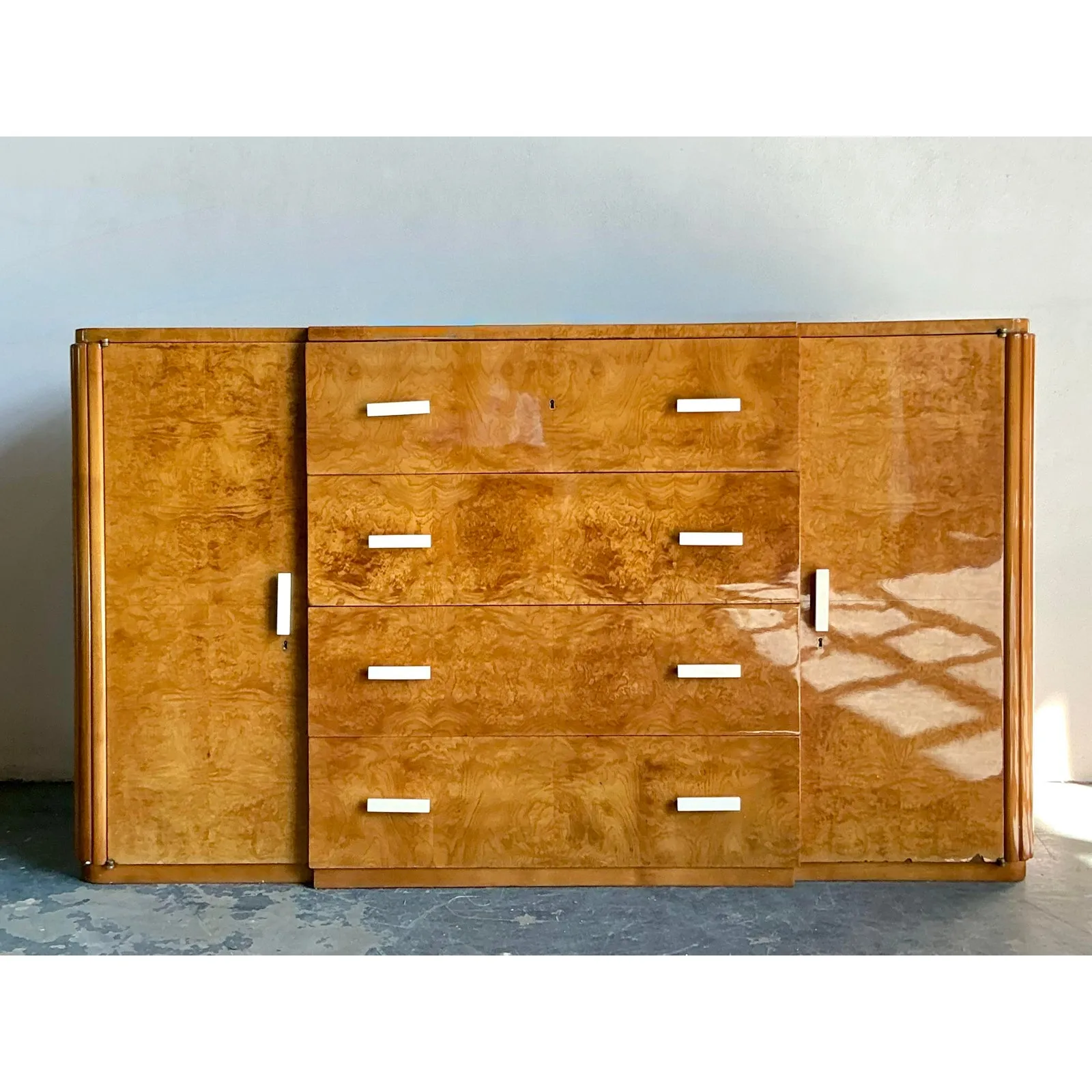 Vintage French Deco Burl Wood Credenza With Bone Handles — additional photo 3