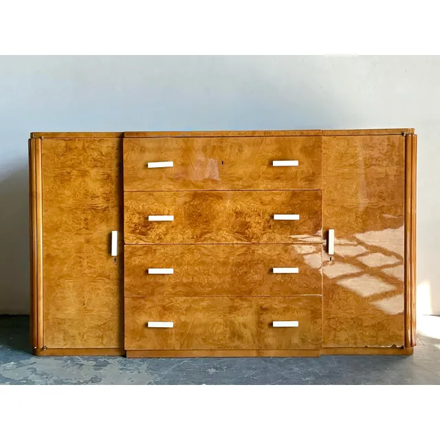 Vintage French Deco Burl Wood Credenza With Bone Handles — additional photo 3