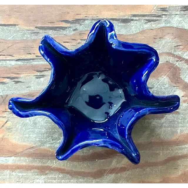 Vintage Boho Blue Ruffle Studio Pottery Bowl — additional photo 5