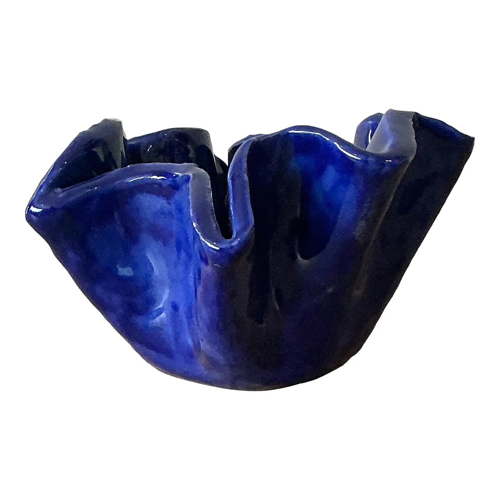 Vintage Boho Blue Ruffle Studio Pottery Bowl — additional photo 1