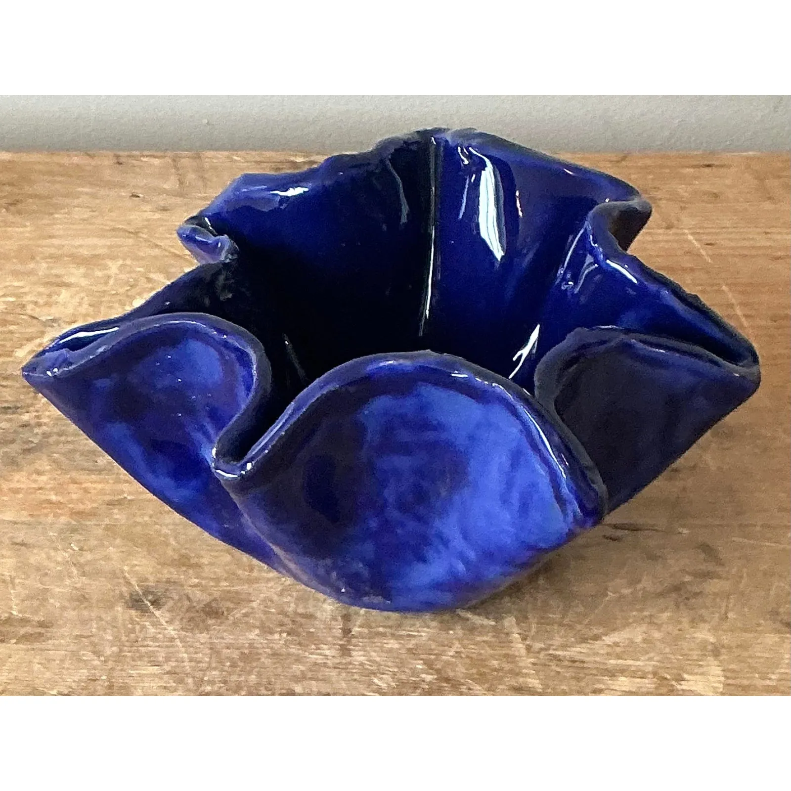 Vintage Boho Blue Ruffle Studio Pottery Bowl — additional photo 8