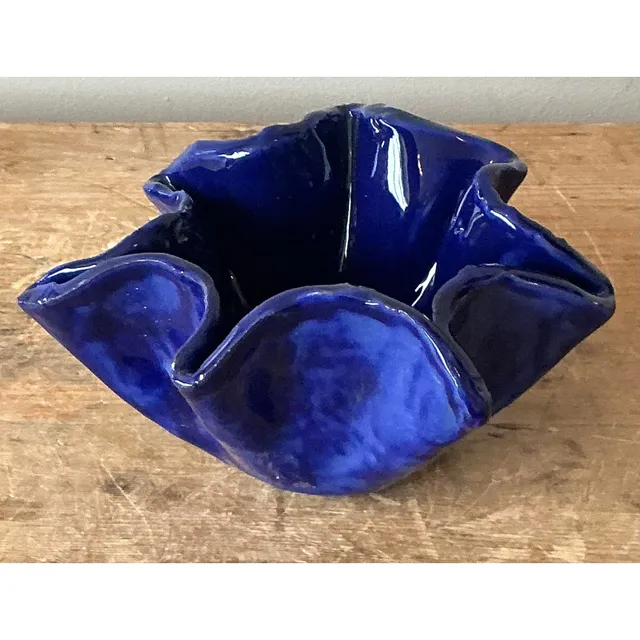 Vintage Boho Blue Ruffle Studio Pottery Bowl — additional photo 8