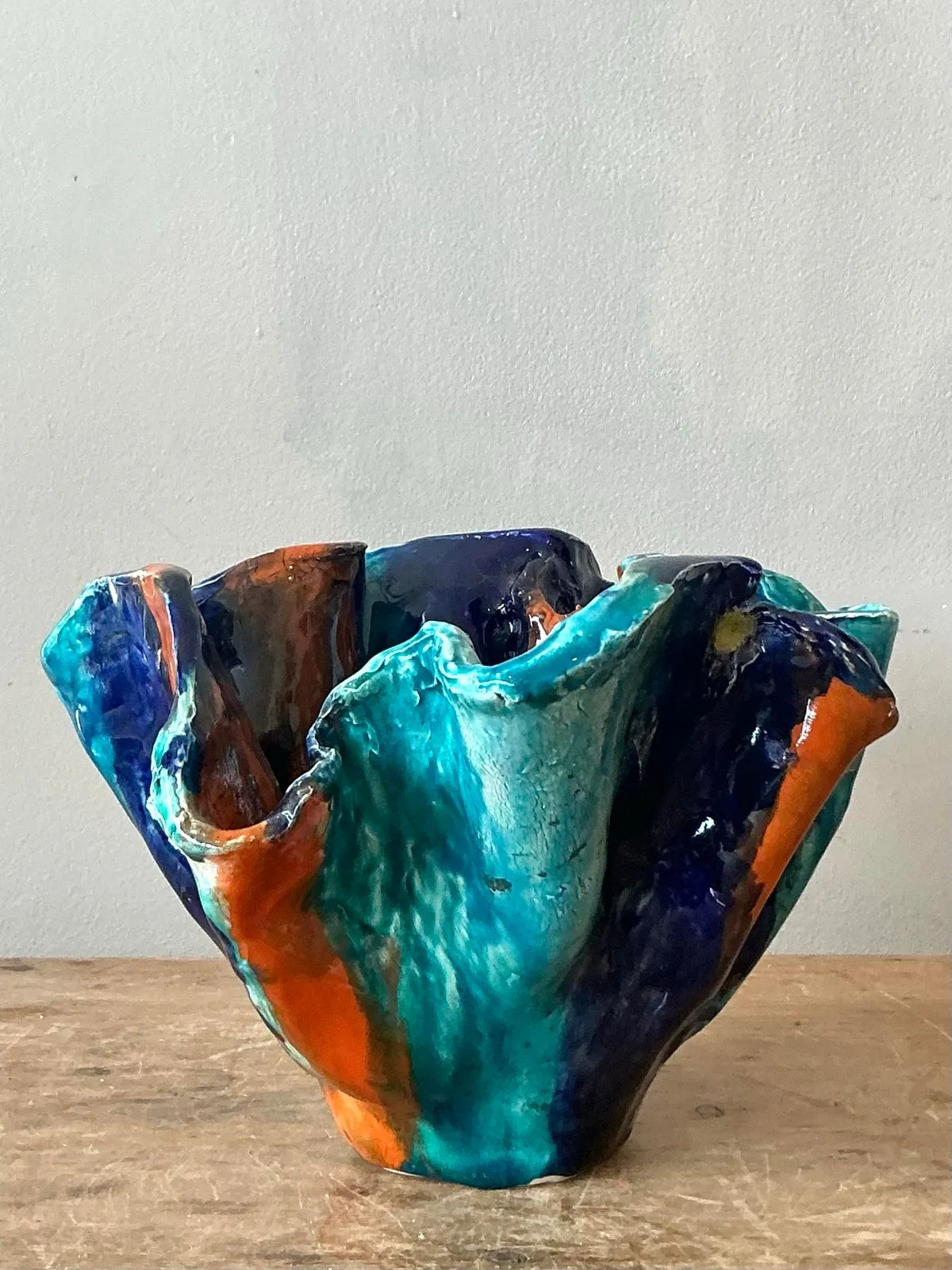 Vintage Boho Striped Studio Pottery Bowl - Ceramic, 10.25W x 6.5H — additional photo 2