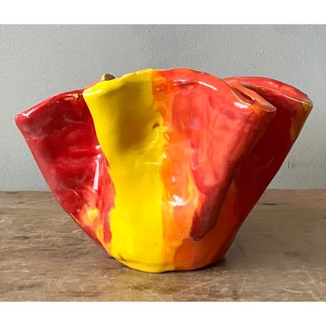 Vintage Boho Ruffle Stripe Studio Pottery Bowl — additional photo 6