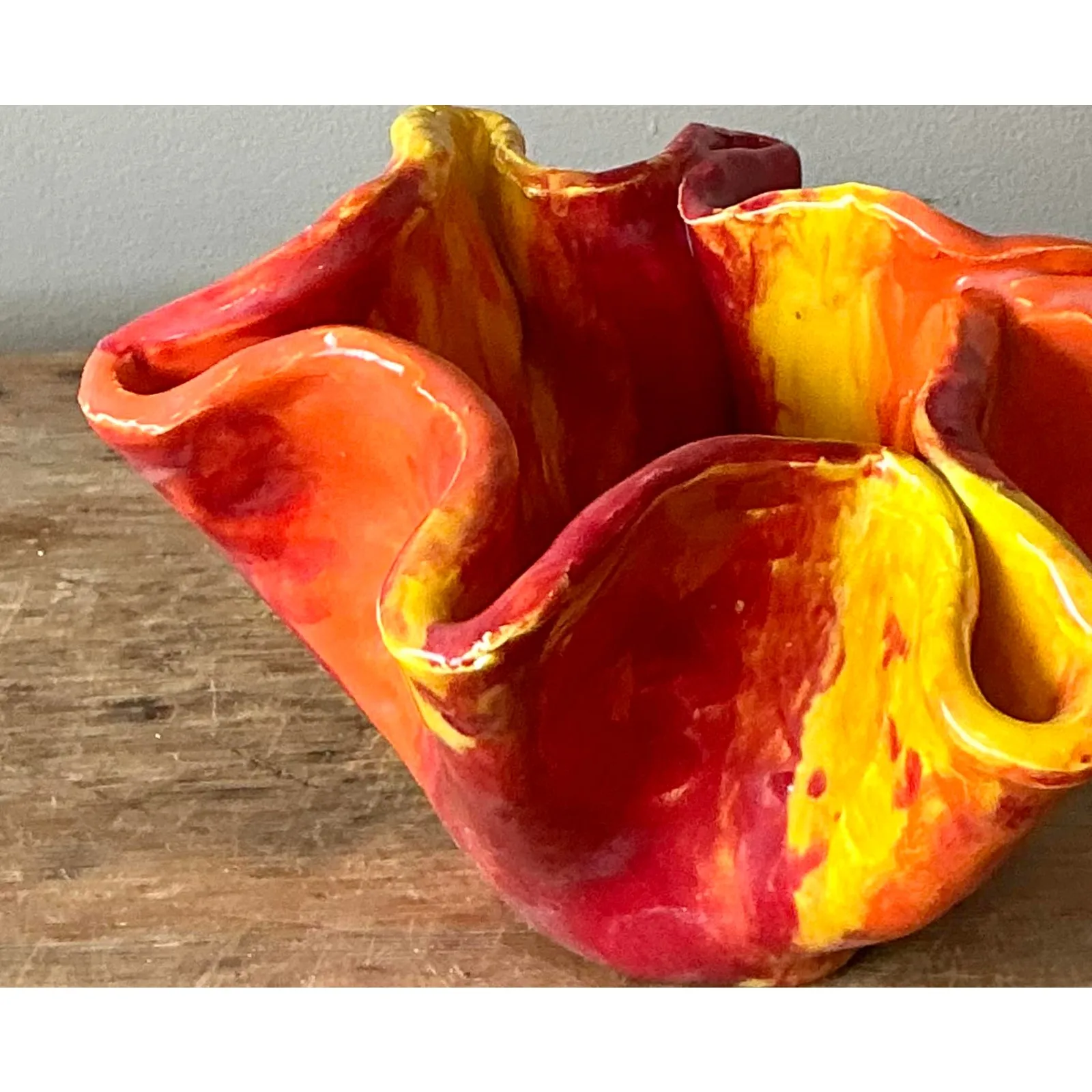 Vintage Boho Ruffle Stripe Studio Pottery Bowl — additional photo 1