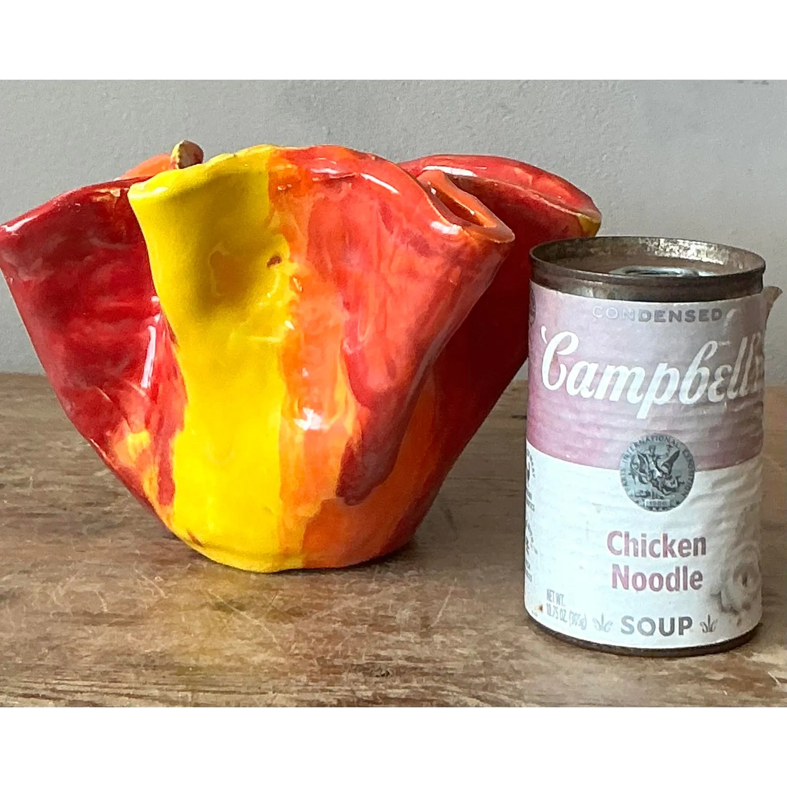 Vintage Boho Ruffle Stripe Studio Pottery Bowl — additional photo 2