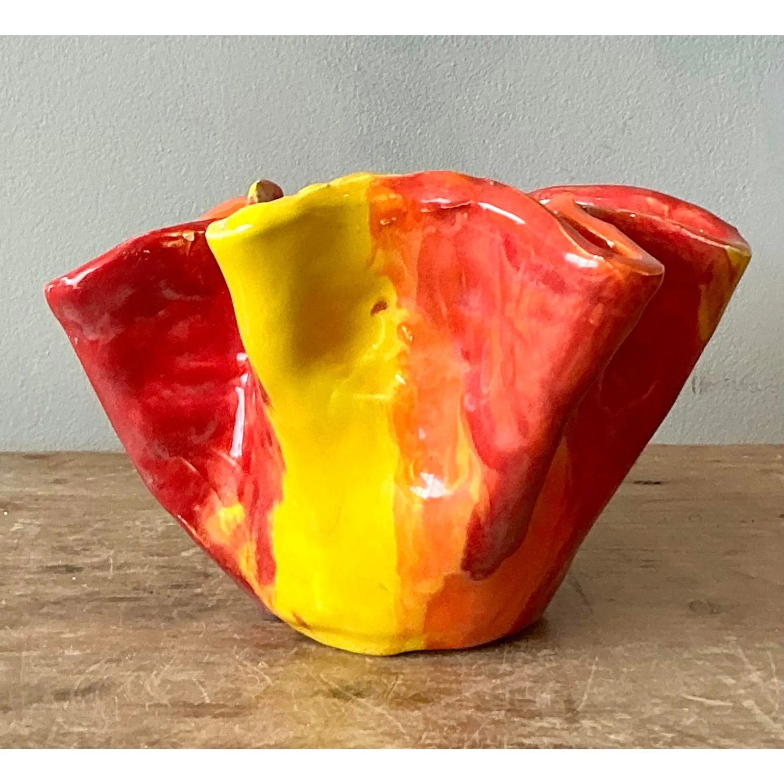 Vintage Boho Ruffle Stripe Studio Pottery Bowl — additional photo 4
