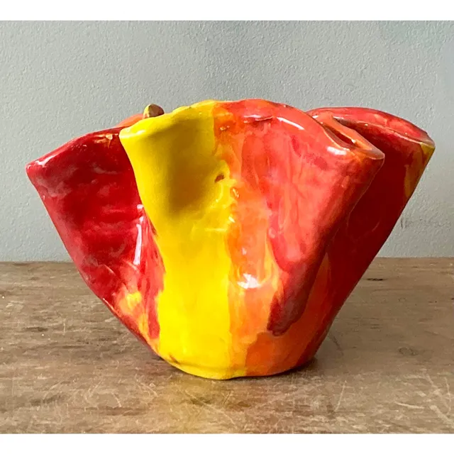 Vintage Boho Ruffle Stripe Studio Pottery Bowl — additional photo 4