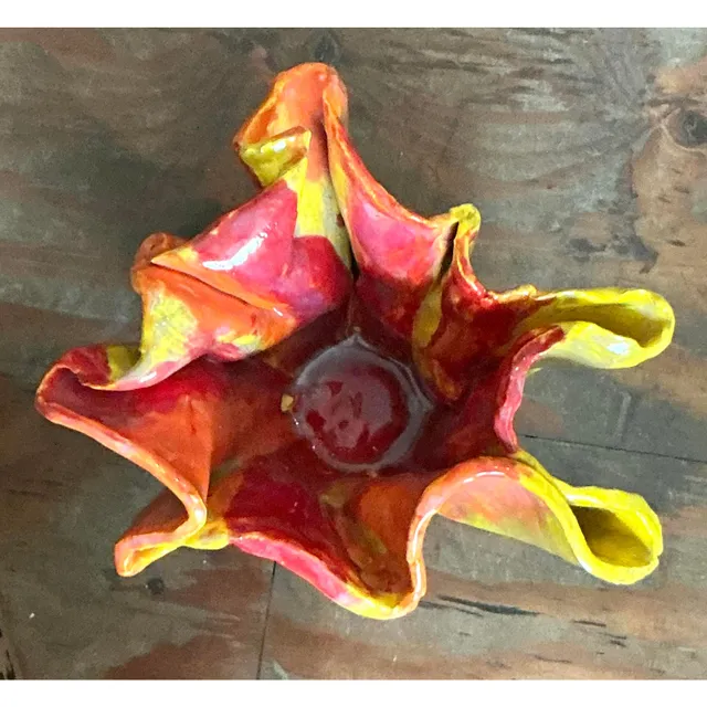 Vintage Boho Ruffle Stripe Studio Pottery Bowl — additional photo 5