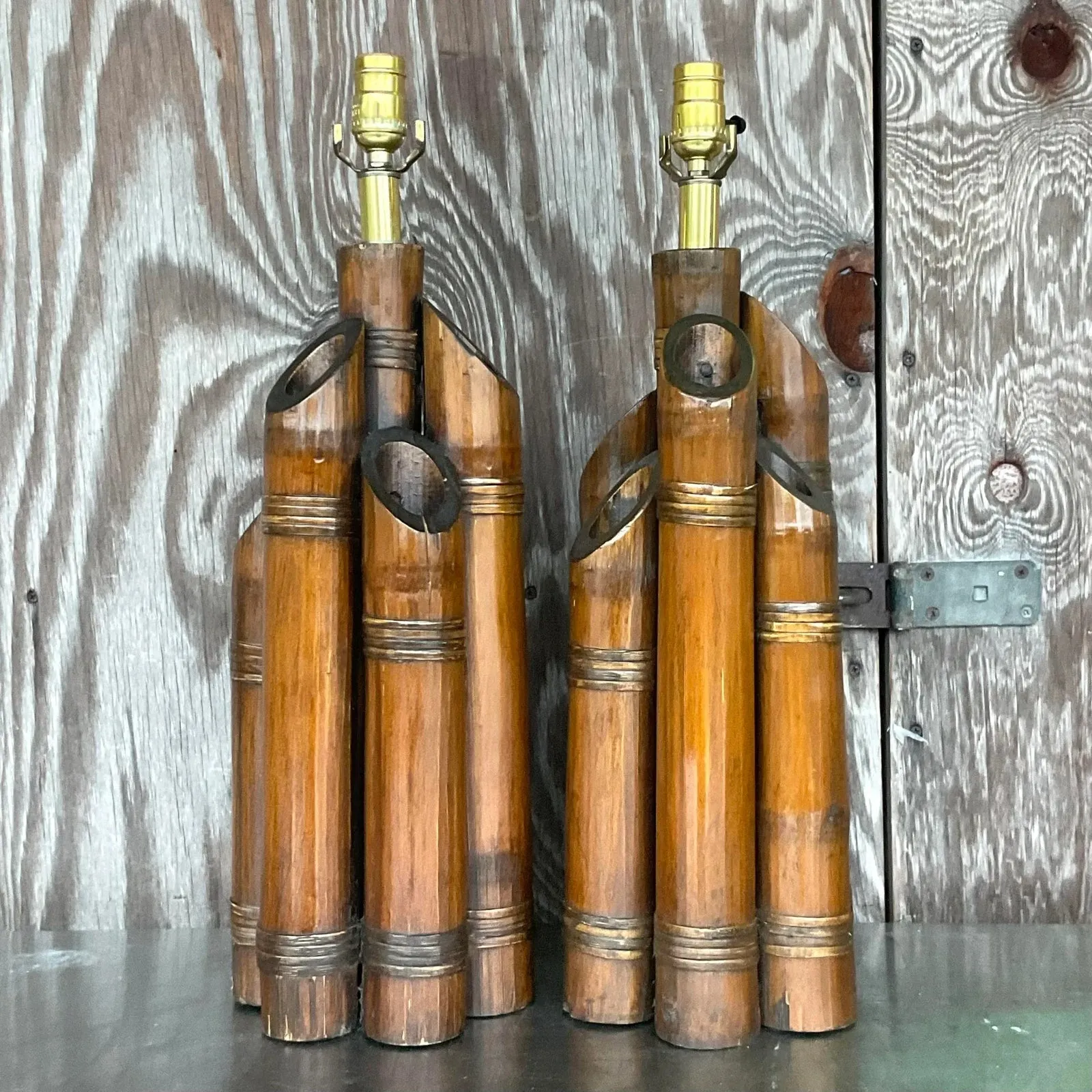 Vintage Coastal Bundled Bamboo Table Lamps - a Pair — additional photo 1