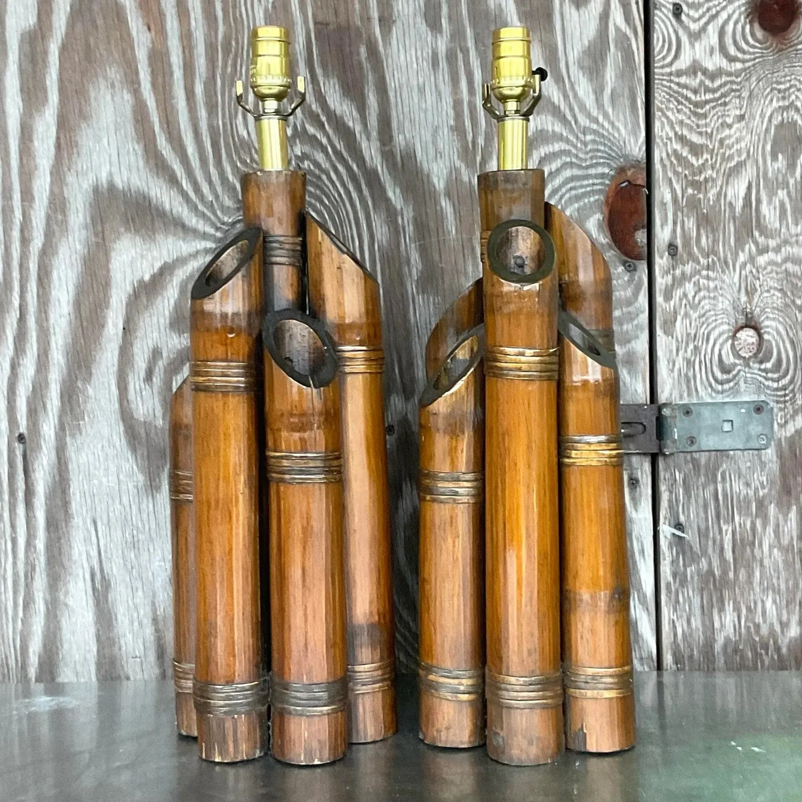 Vintage Coastal Bundled Bamboo Table Lamps - a Pair — additional photo 2